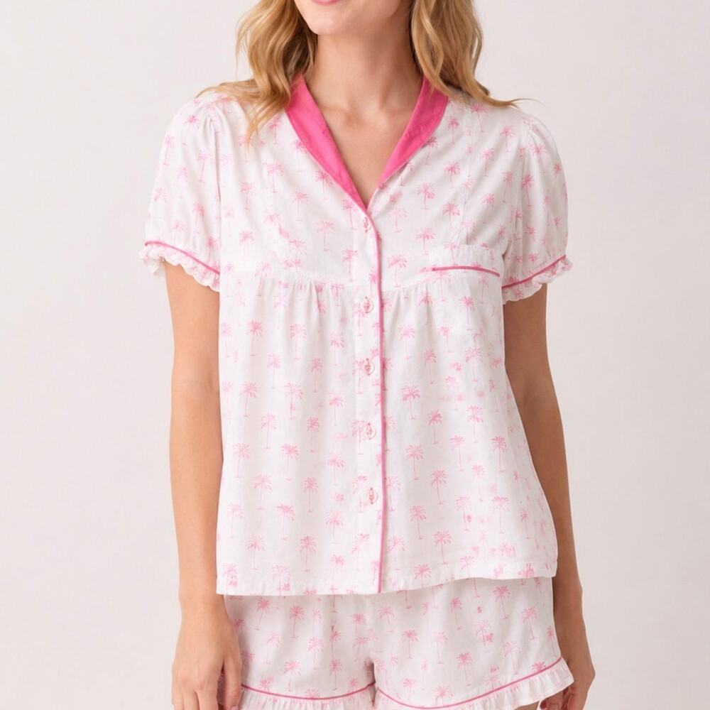 Sant and Abel Palm Tree Pajama Top – Women’s Cotton Sleep Shirt